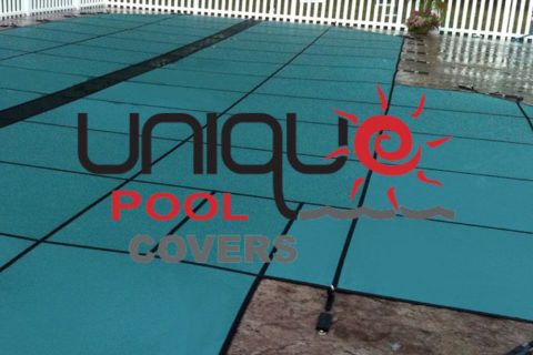pool cover with unique pool cover logo on it