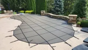 custom solid safety cover with waterfall