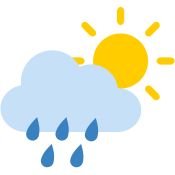 cartoon image showing clouds with rain and also the sun showing how it's hard to rely on being able to dry out your pool cover before shipping because weather changes continually