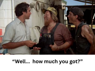 humorous picture of manufacturer that has the customer's pool cover already "How much do you have"?